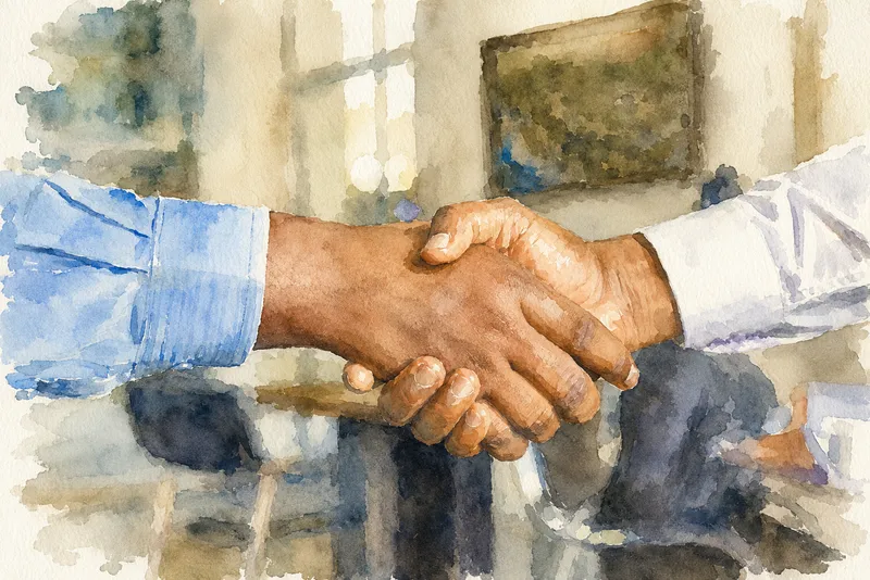 Aquarelle de deux mains qui se serrent